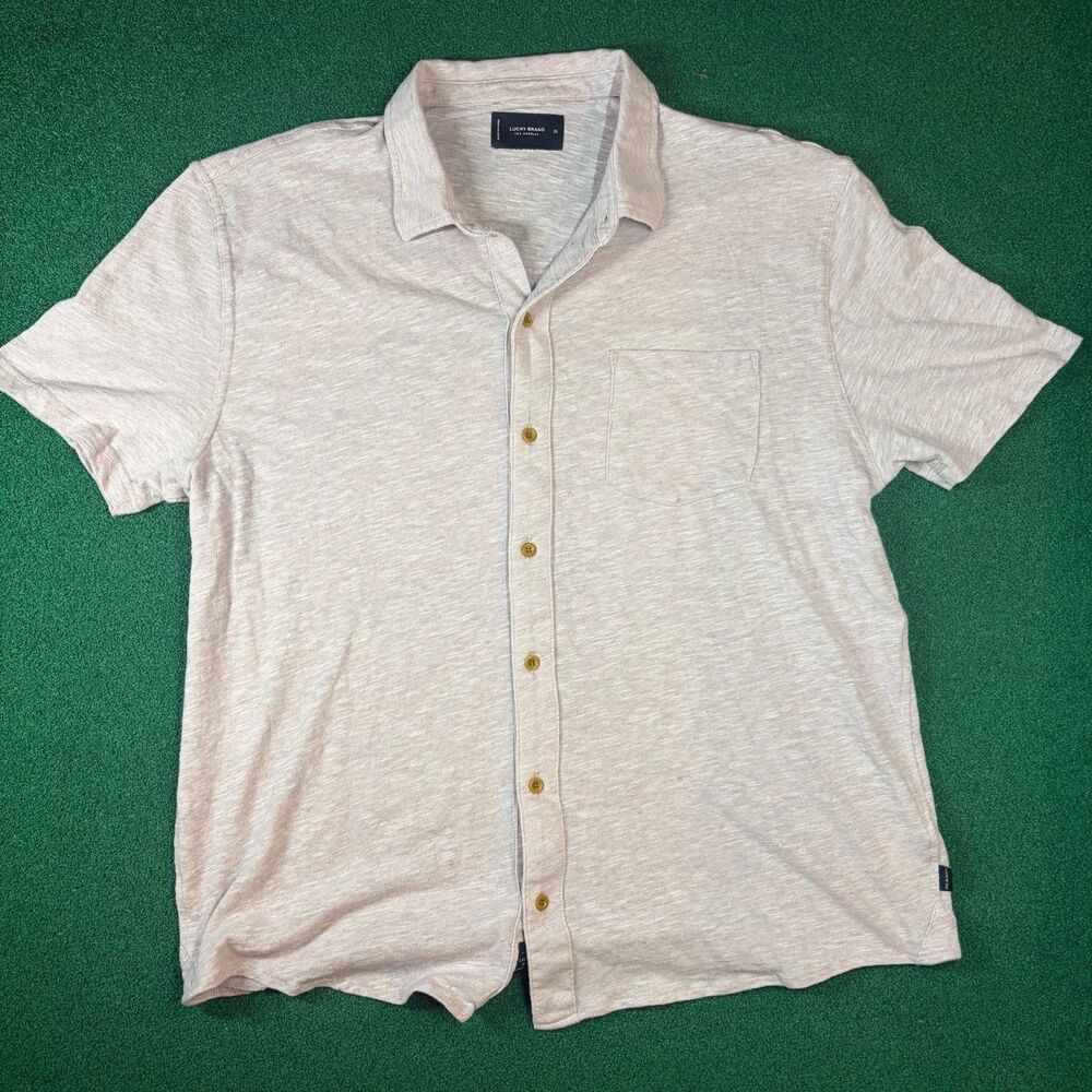 Size XL Mens – Lucky Brand Oatmeal Short Sleeve Button Up Shirt